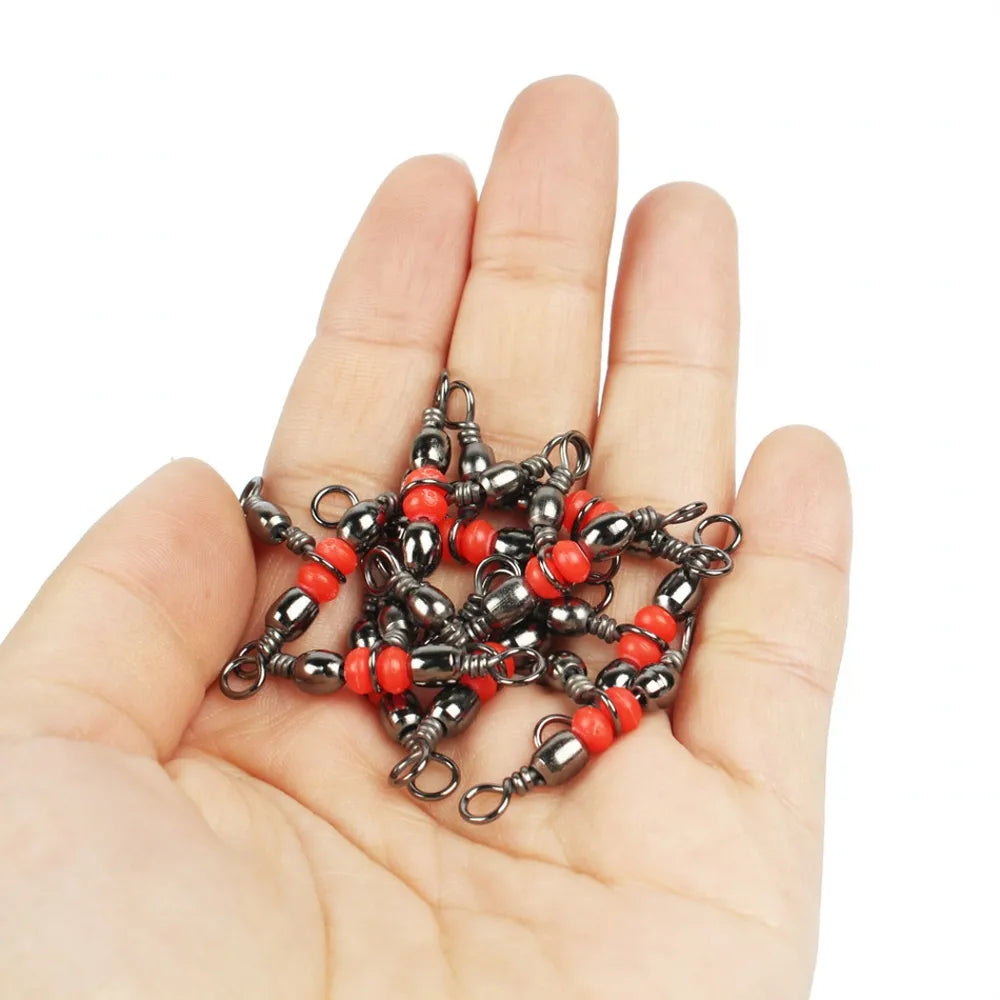 10pcs T-shape Cross-Line Connector 3-Way Rolling Swivels Hook Connector Red beads Fishing Lure Trigeminal Swivel Fishing Tackle