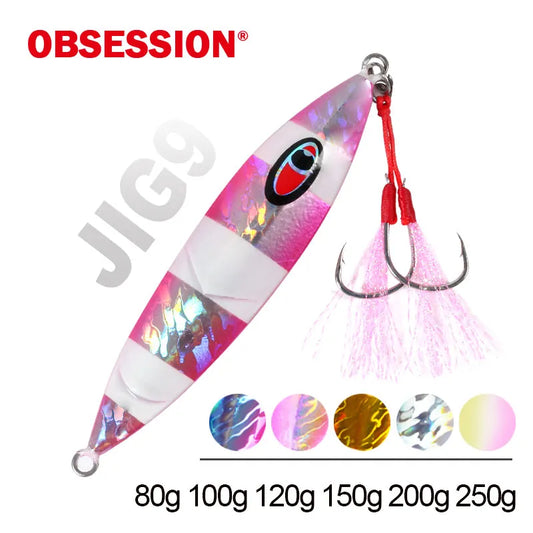 OBSESSION80g100g120g150g200g250g Slow Sinking Jig Artificial Glow Metal Bait Jigs Japan Laser Saltwater Fishing Lure Assist Hook