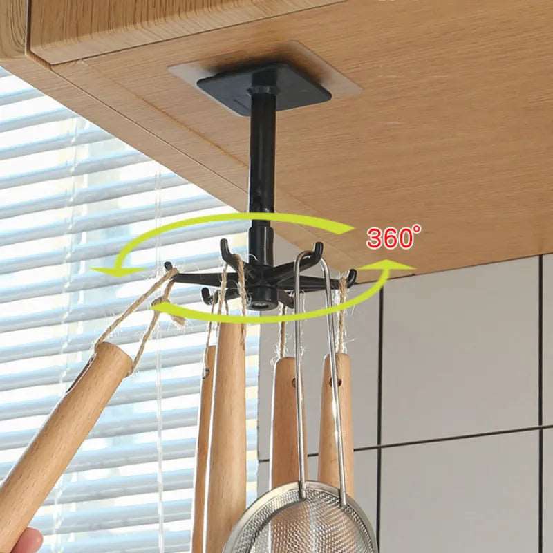 1/2PCS 360 Degrees Rotated Kitchen Hooks Self Adhesive 6 Hooks Wall Door Hook Handbag Clothes Ties Bag Home Hanging Rack