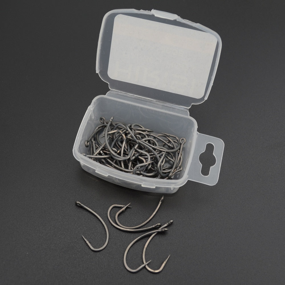 Hirisi 50pcs Coating High Carbon Stainless Steel Barbed Carp Fishing Hooks Pack with Retail Original Box 8003