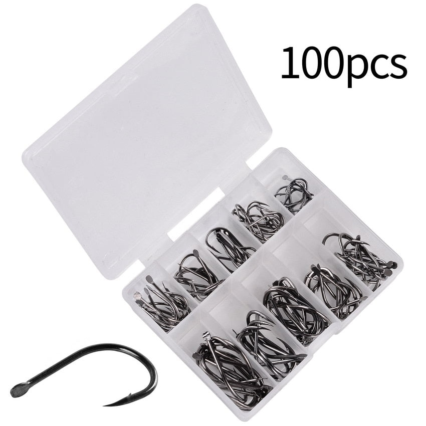 100pcs  Fishing Hook Set Size 3-12 Carbon Steel Fishhook Fly Fishing Jip Barbed Carp Hooks Sea Pesca Fish Tackle Box Accessories