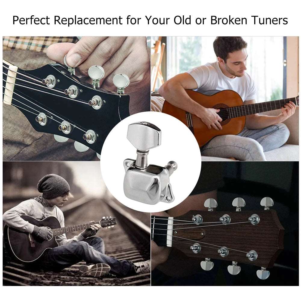 6 PCS Guitar String Tuning Pegs Tuner Semi-closed Tuner Machine Heads for Electric Guitar Folk Acoustic Guitar Tuning Pegs 3L 3R