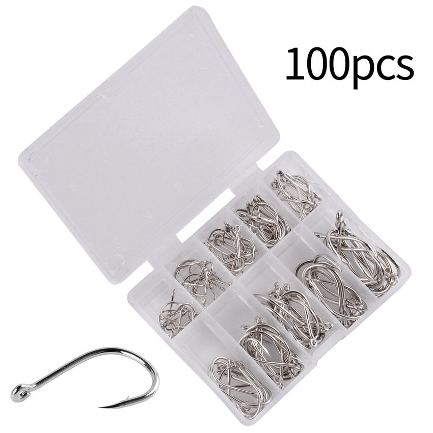 100pcs  Fishing Hook Set Size 3-12 Carbon Steel Fishhook Fly Fishing Jip Barbed Carp Hooks Sea Pesca Fish Tackle Box Accessories