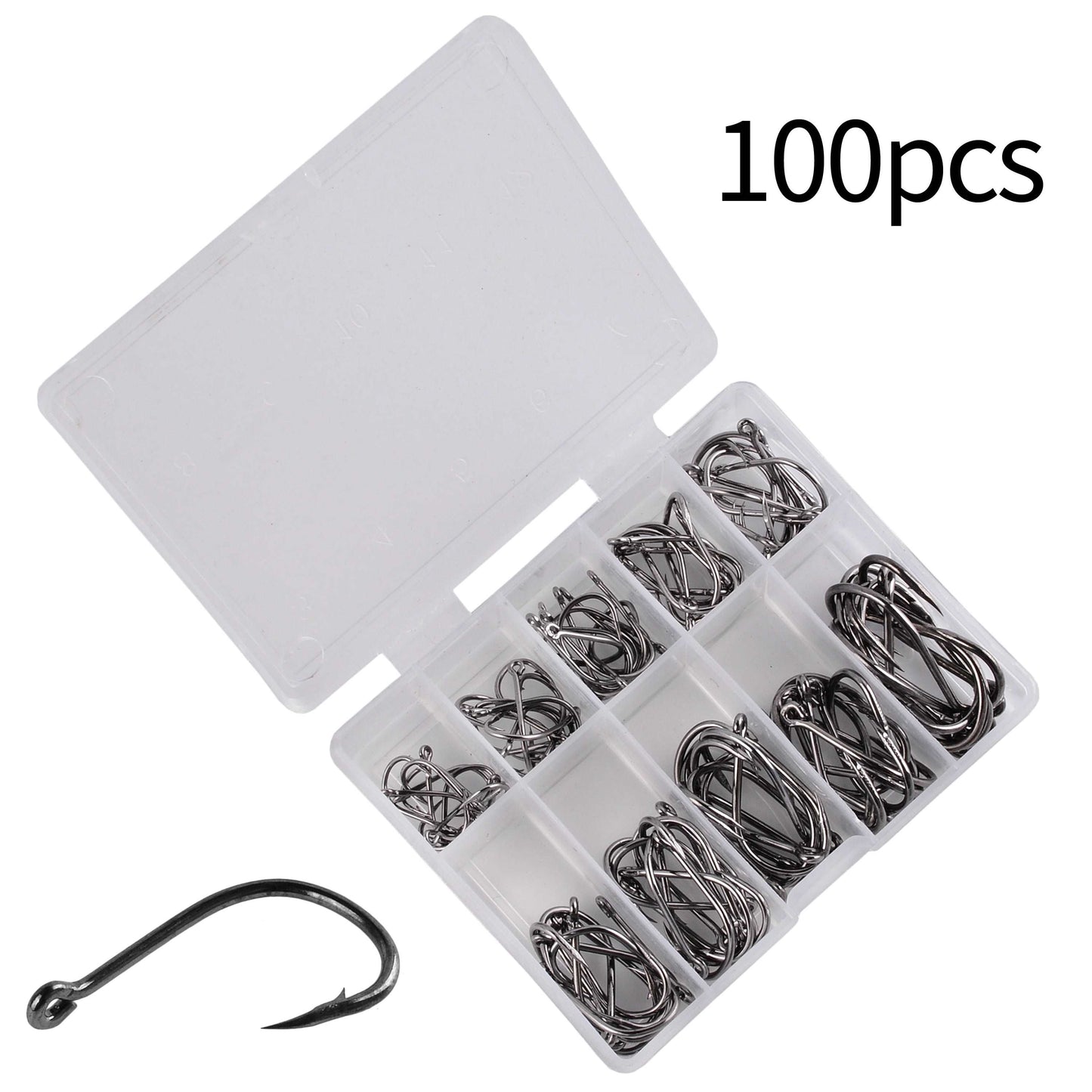 100pcs  Fishing Hook Set Size 3-12 Carbon Steel Fishhook Fly Fishing Jip Barbed Carp Hooks Sea Pesca Fish Tackle Box Accessories