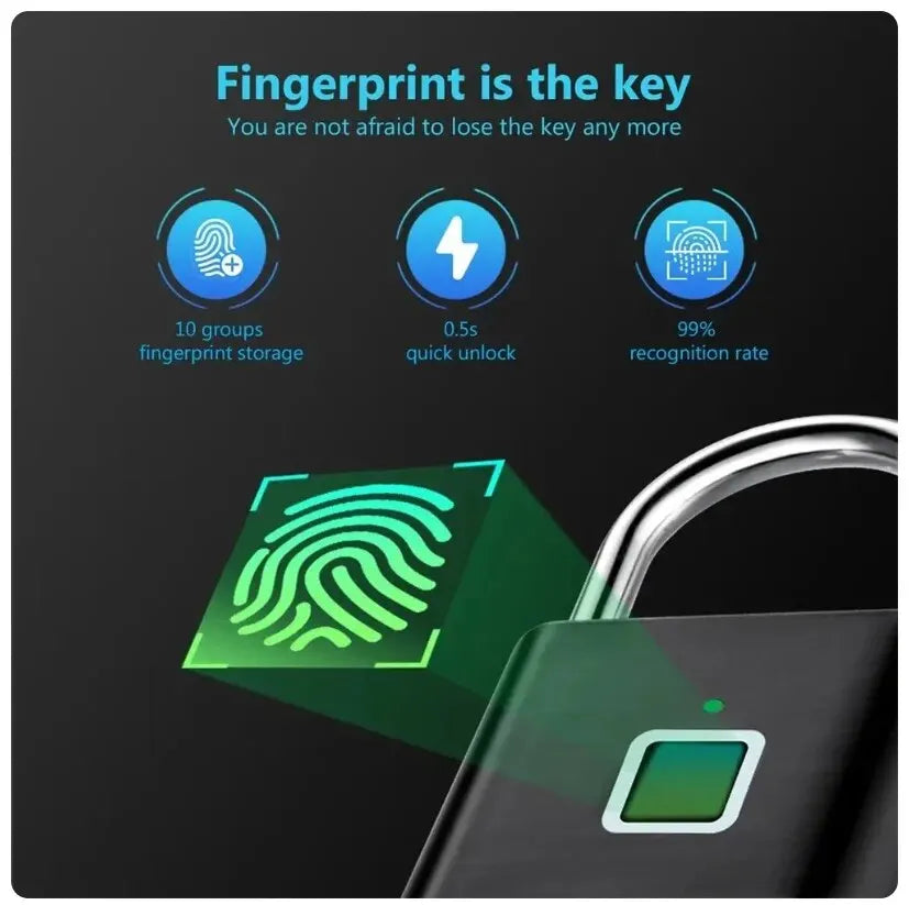 Fingerprint Lock Keyless Waterproof Anti-Theft Smart Lock Fingerprint Padlock Zinc Alloy Intelligent Safety Electronic DoorLock