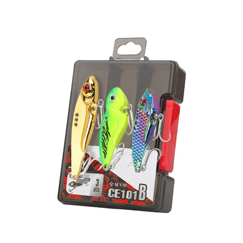 HISTAR 1Box 3/5PCs Metal Vibration VIB Fishing Lure Set Super Long Casting Treble Hook Laser Streamline Body 3D Eye Hard Lure