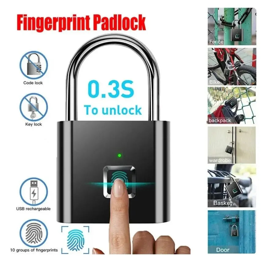 Fingerprint Lock Keyless Waterproof Anti-Theft Smart Lock Fingerprint Padlock Zinc Alloy Intelligent Safety Electronic DoorLock