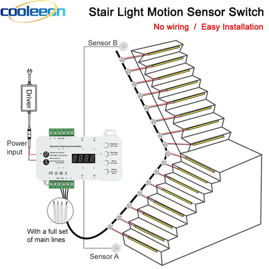 Stair Light Strip Motion Sensor Switch Easy Installation No Need Wiring DC 12V 24V LED Strip House Step Stairs Lighting