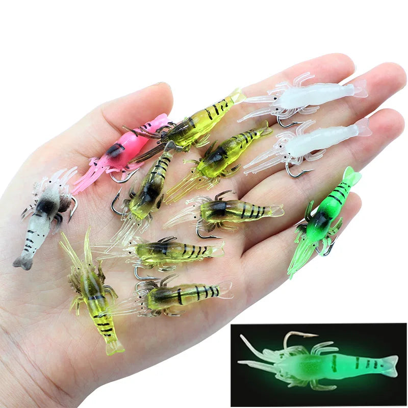 Shrimp Lure Soft Silicone Artificial Bait 6cm/3g 5cm/2g Fish Hook Flavor Fishy Fresh Taste Prawn Luminous Swimbait Tackle Pesca