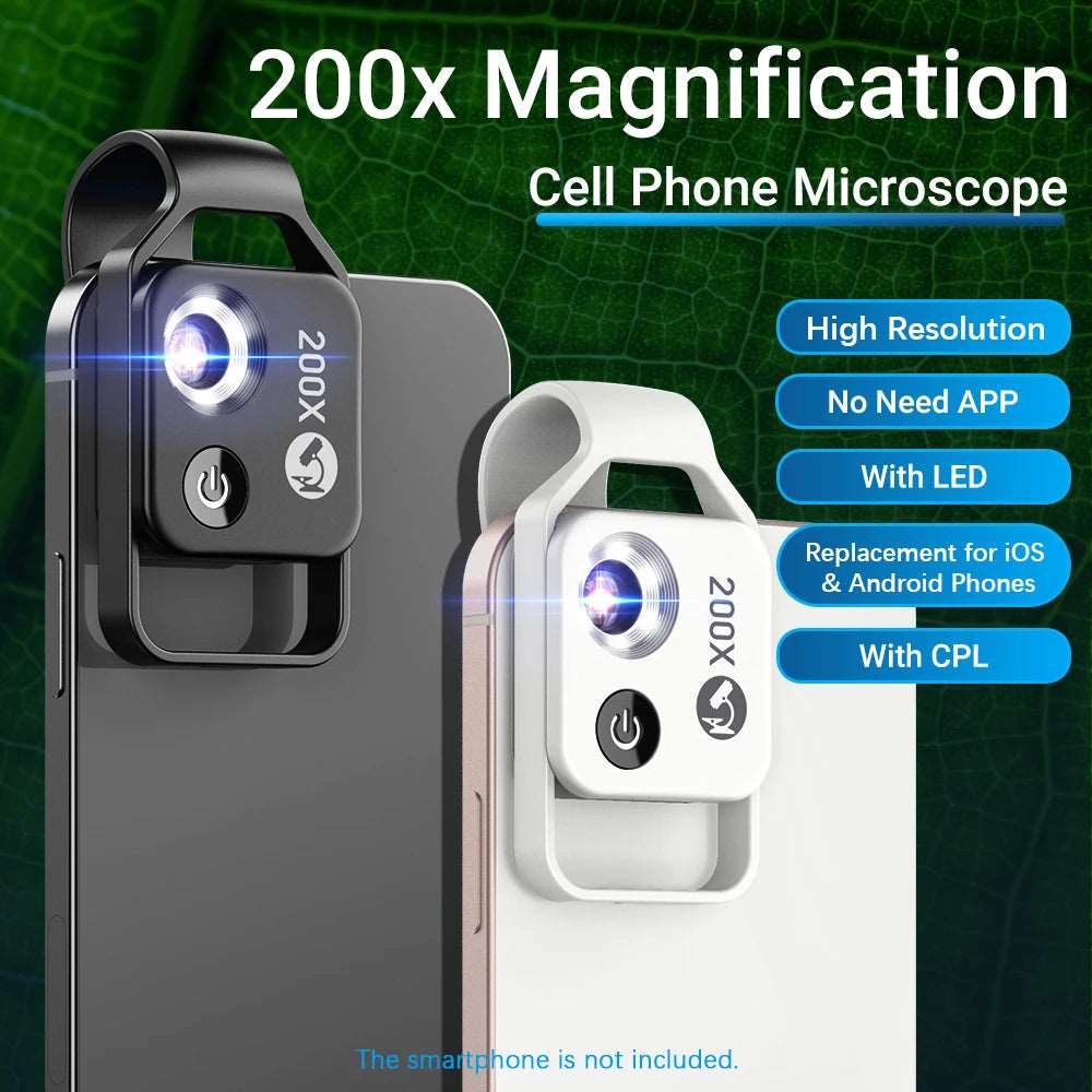 APEXEL MS002 200X Phone Microscope Lens Phone Clip for Plant Insect Hair Skin Observation Jewelry Jade Appraisal Electronics