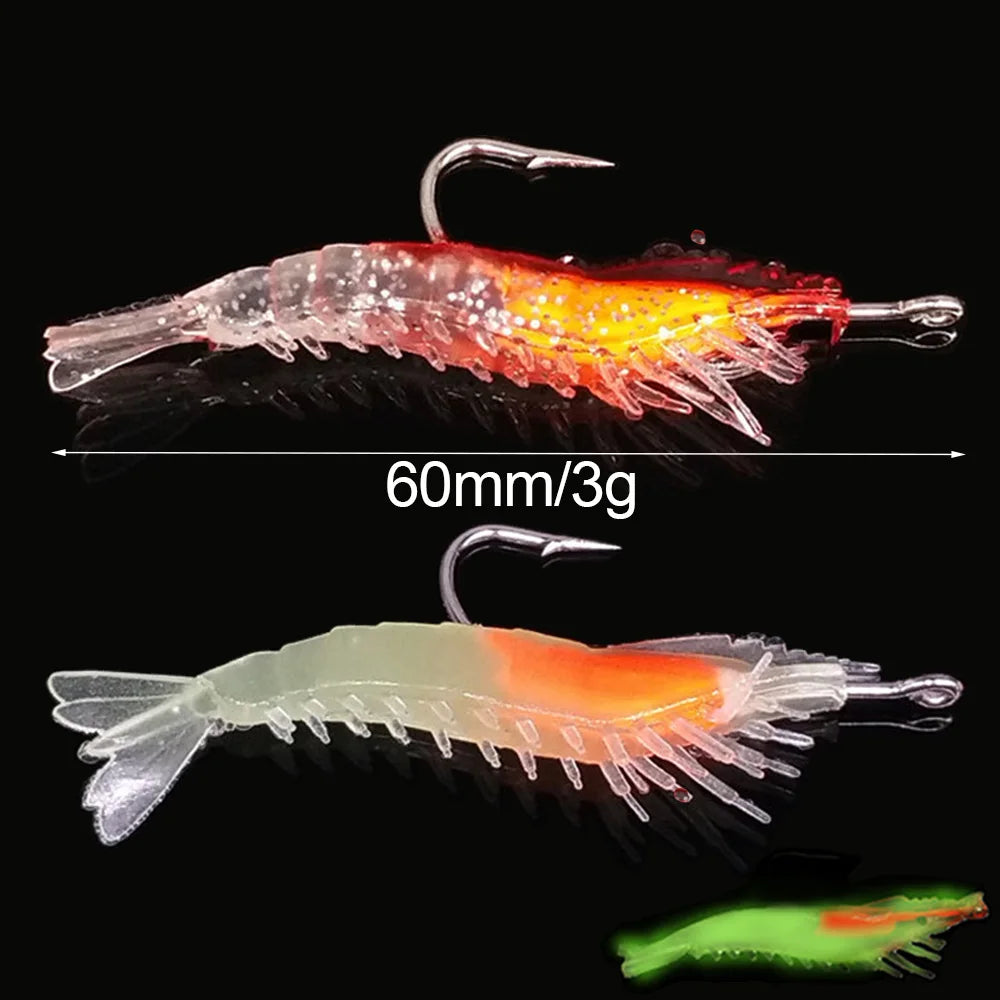 Shrimp Lure Soft Silicone Artificial Bait 6cm/3g 5cm/2g Fish Hook Flavor Fishy Fresh Taste Prawn Luminous Swimbait Tackle Pesca