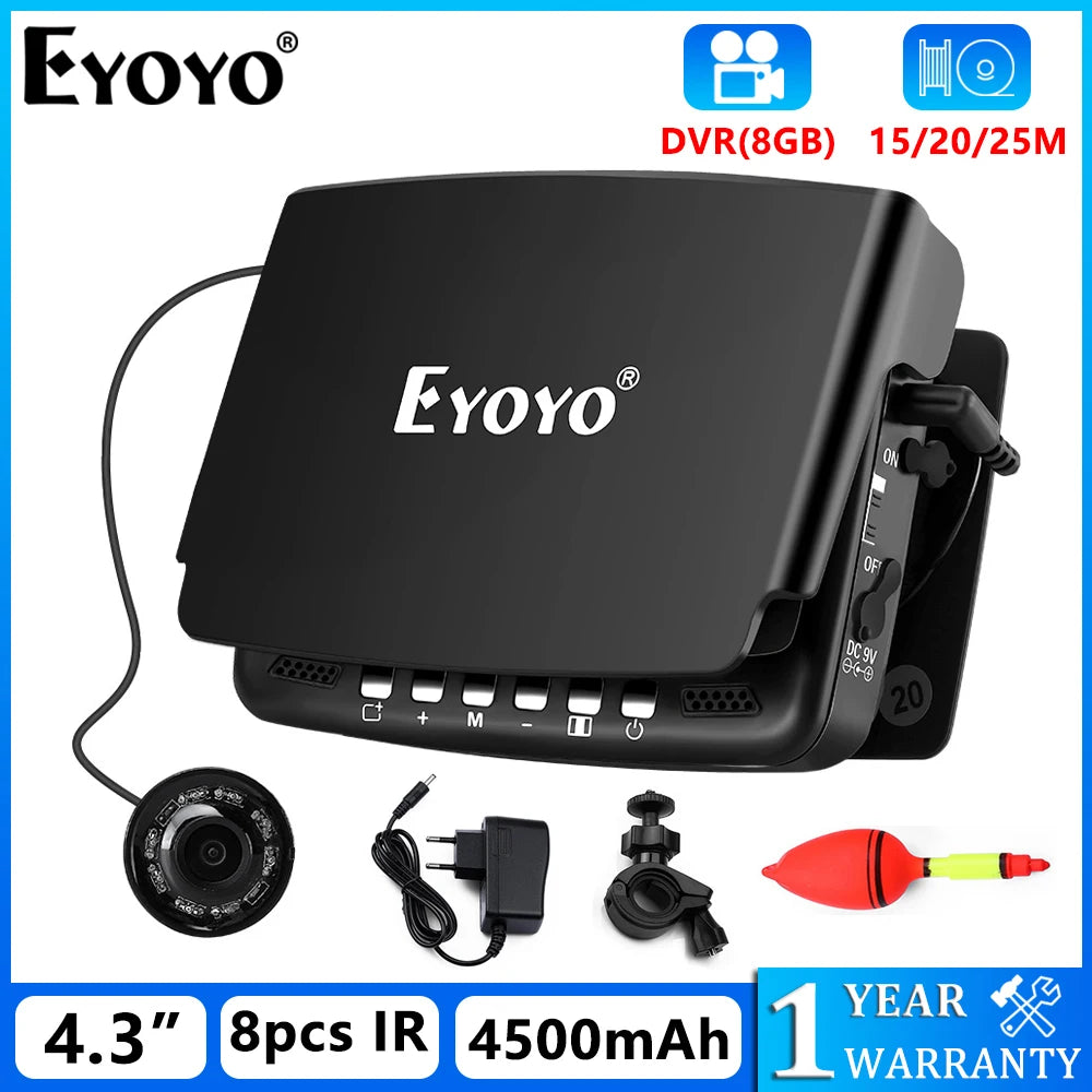 Eyoyo EF43A Underwater Fish Finder With DVR Function 4.3" Color Display HD 1000TVL Backlight Controllable IR Camera Ice Fishing