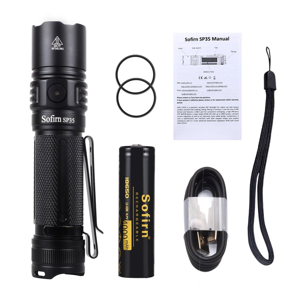 Sofirn SP35 Rechargeable LED Flashlight 21700 Type C 2A SST40 2200lm Torch 2 Groups with Ramping Power Indicator Update ATR