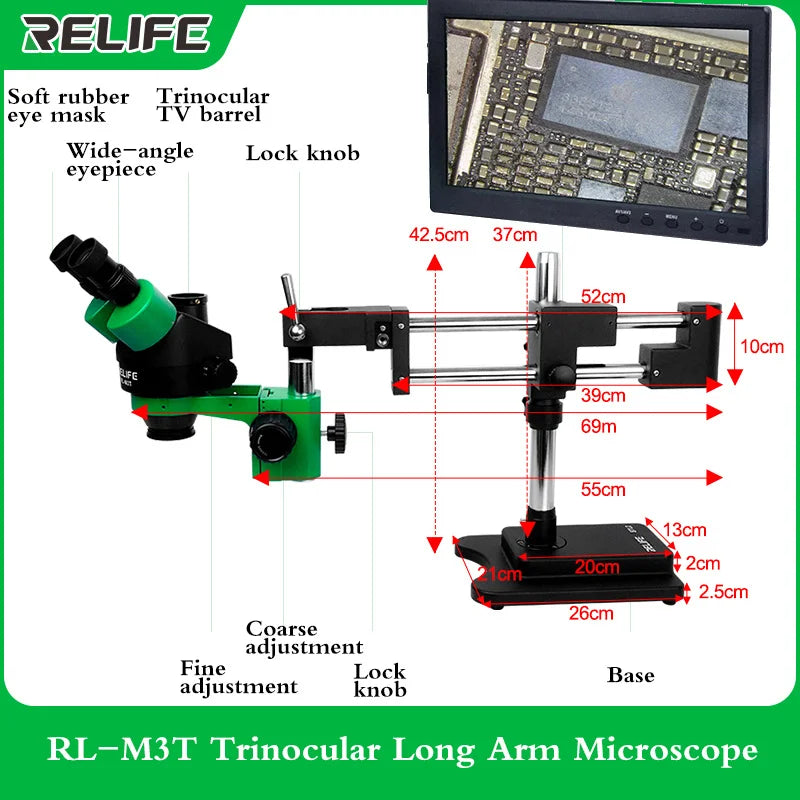 RELIFE RL-M3T Binocular Trinocular Microscope Mobile Phone Repair Electron 7-45x Long Arm 4k Camera Microscope