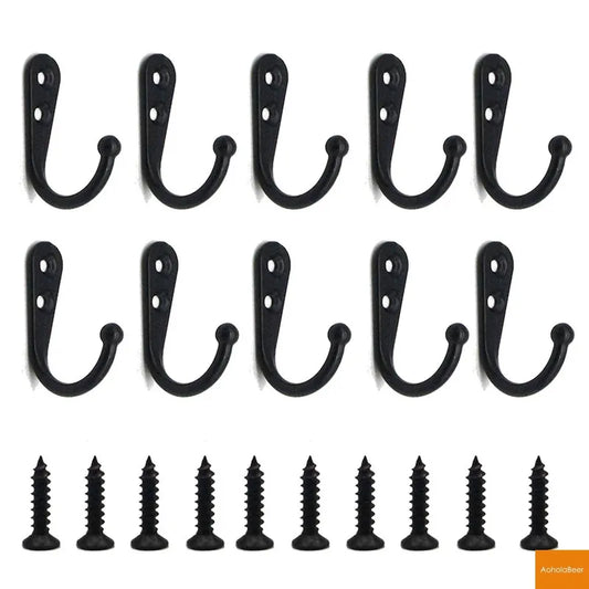 10 Pack Wall Hooks with Screws Alloy Hanging Single Hook Bathroom Coat Clothes Hanger Two Colors Available Home Accessories