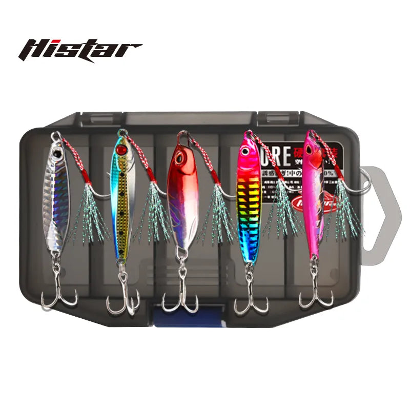 HISTAR One Box 5pcs 7 to 25g Hard Bait All Water Layers 3D Body Treble Hooks Long Casting Storm II Metal Jig Fishing Lure Suit