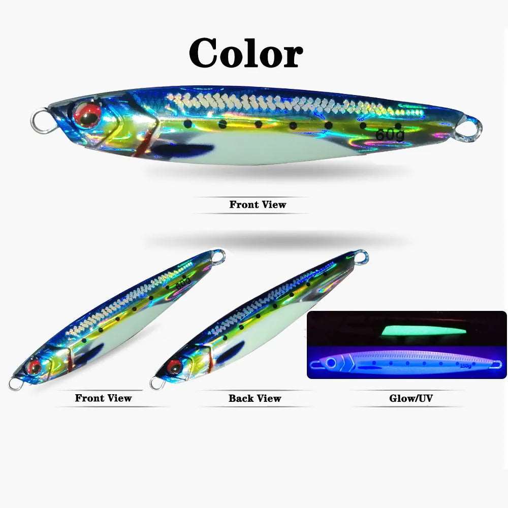 AS Slow JIg Lure Fishing UV Glow Jig 3D Print Falling Angler 60g80g Metal Hard Bait Sinking Jigging Pesca Bait