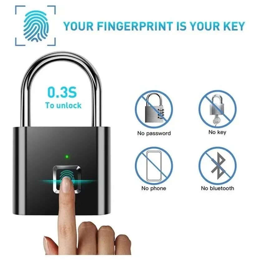 Fingerprint Lock Keyless Waterproof Anti-Theft Smart Lock Fingerprint Padlock Zinc Alloy Intelligent Safety Electronic DoorLock