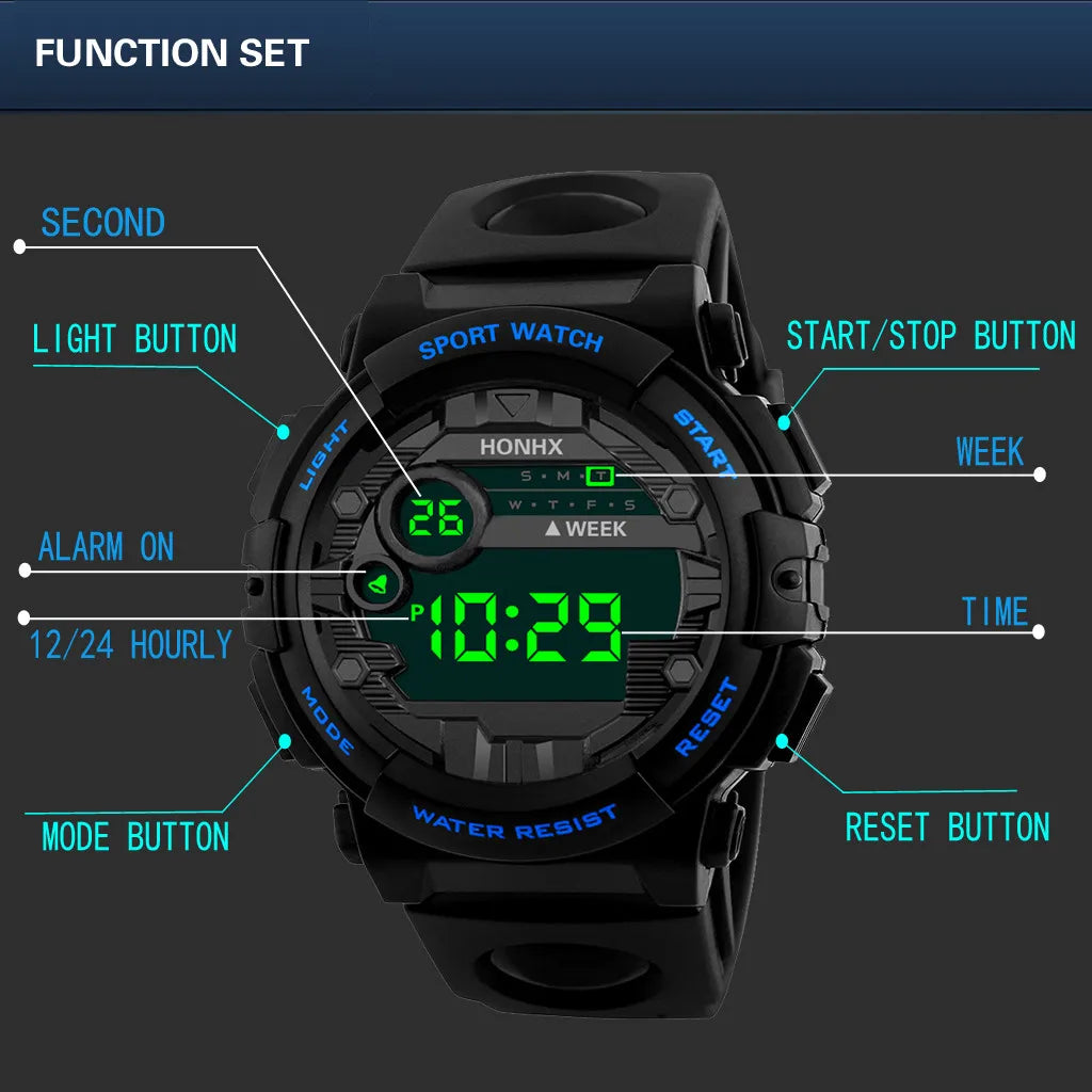 Honhx Luxury Mens Digital Led Watch Date Sport Men Outdoor Electronic Watch Waterproof Outdoor Sports Fitness Military Watches