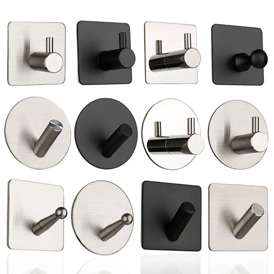 Self-adhesive Bathroom Hook Towels Rack Wall Stickers Steel Hooks For Wall Glue Adhesive Hanger Robe Shower Accessories