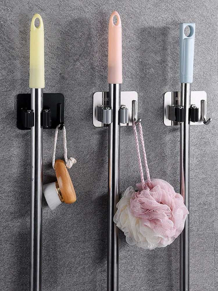 Multi-Purpose Hooks Adhesive Wall Hanging Mop Rack Broom Hanger Hook Kitchen Bathroom Organization Home Organizer Accessories